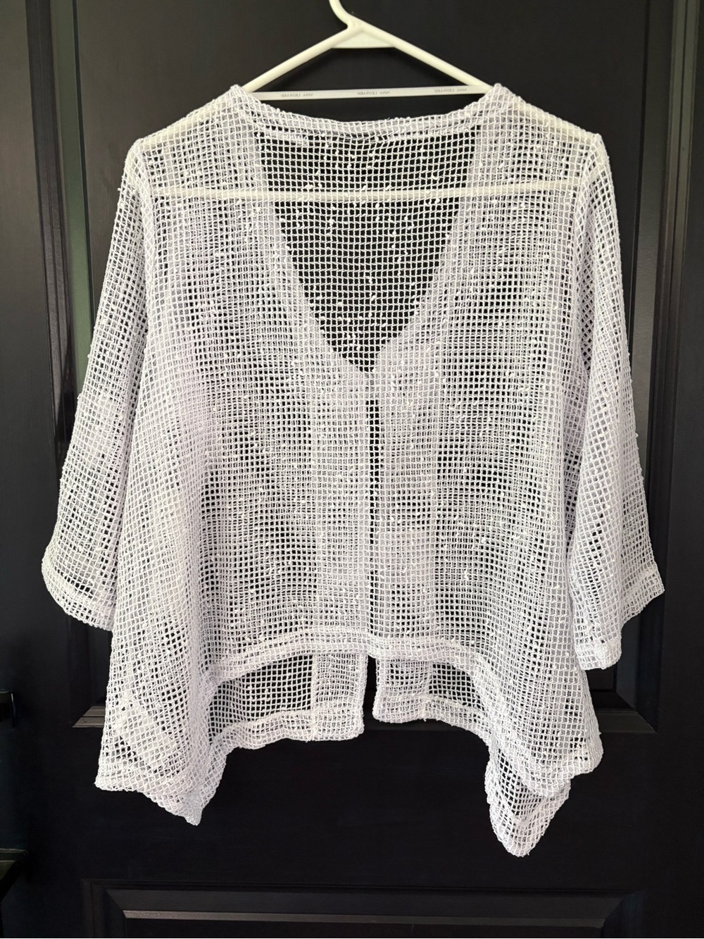 NWT Nina Leonard White Open-Weave Mesh Overlay Top - Picture 8 of 9